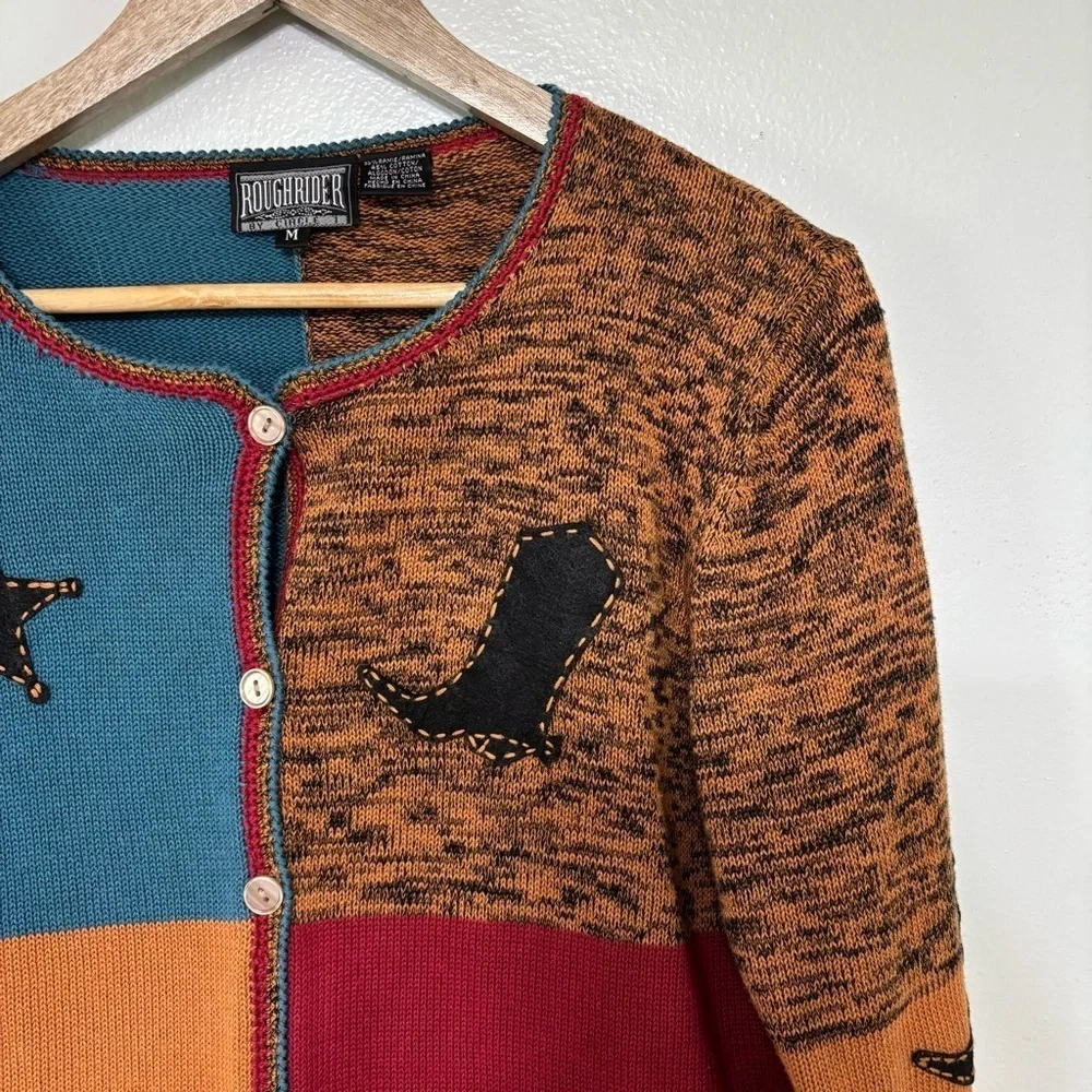 Rough Rider by Circle T Color Block Western Cardigan Sweater Size L Size M